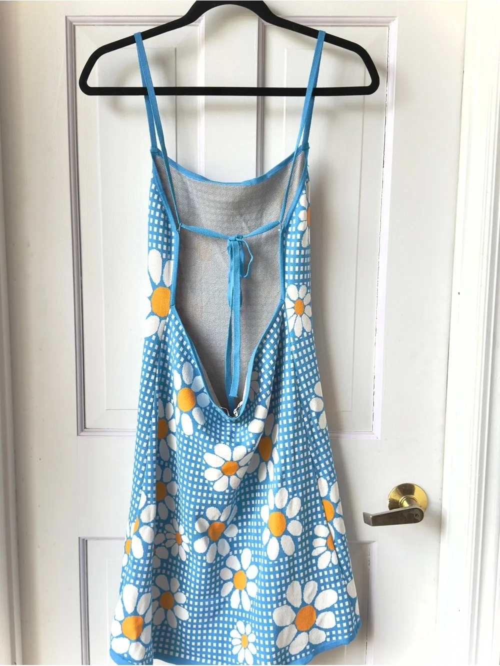 Zara Blue Gingham Daisy Knit Mini Dress Size Large - Picture 8 of 12
